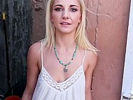 Seductive blonde whore gets paid for a blowjob and a quick intercourse outside 8
