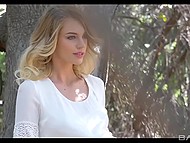 Attractive blonde chick wanted some pleasure and decided to masturbate in a forest 4