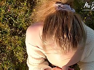 Adorable Swedish lassie rewarded with mouth full of cum after sucking BF's dick outdoors 11