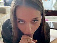 Adorable brunette facialized after carefully sucking every inch of boyfriend's fuckstick 4