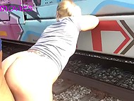 Skilled guy is brave enough to fuck blonde hooker with great ass outdoors near railroad car 9