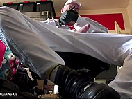 Man in a white cap has a boner and decides to beat it with a new sex toy 6