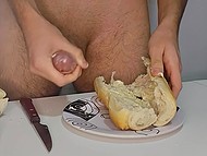 Bread, ham, mayonnaise, tomato, and penis are the ingredients the guy needs to make a sandwich 7