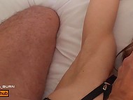 Girl in a leather mask can't see anything, but that doesn't stop her from sucking penis 6