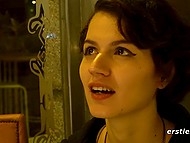 Skinny with big nose gives interview in bar and masturbates in a red chair in front of the camera 9