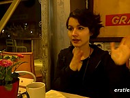 Buzzing vibrator slightly enters and comes out of skinny's wet pussy after interview 8