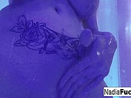 Curvy woman with a patriotic mask on the naughty face frolics with several sex toys 10