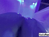 Curvy woman with a patriotic mask on the naughty face frolics with several sex toys 8