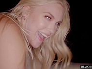 Young blondes surround big black dick and suck it before a crazy penetration in their shaved pussies 4