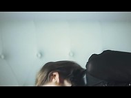 Dominatrix is excited because of power over defenseless girl so she fingers her pussy on the big bed 6