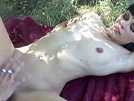 Good-looking brunette doesn't mind having casual sex with boyfriend in the fresh air 8