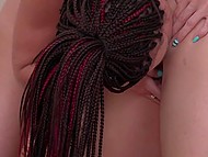 Lesbian with dreadlocks and her young partner practice cunnilingus in the bedroom 11