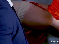 Stewardess in sexy uniform Rhiannon Ryder has affair with captain in the empty plane 8