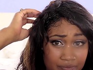 Adorable young Ebony with big natural melons enjoys facial after hot sex for camera 11