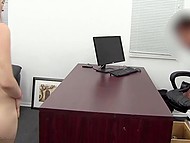 Inked blonde newcomer facialized after hard and quick sex with porn agent in his cabinet 4