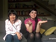 Two lesbian girlfriends kiss each other lips and touch big boobs and then enjoy speaking about it 9