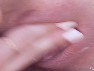 Elated lesbian wenches get naked and caress each other's trimmed cunts in the yard 11