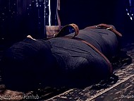 Submissive blonde with trimmed pussy has her holes double penetrated with toys under master's control 8