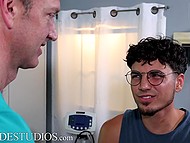 Examination of the young student with glasses includes sex with the gay doctor 4