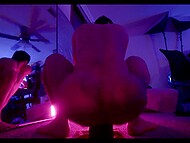 Fan runs at full speed because it's very hot in room due to man's solo anal hookup with the dildo 6
