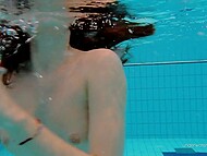 Young dark-haired babe Katy swims in the pool demonstrating her small tits and gorgeous ass 6