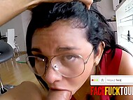 Lovely Latina takes off glasses and pleases owner of thick cock with a deep blowjob 4