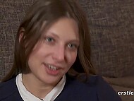 During interview slim brunette finds time to check herself naked in front of the mirror 9