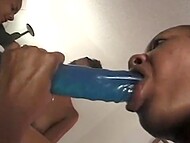 Several Ebony hotties enjoy lesbian group sex on the couch full of fun with sex toys 8