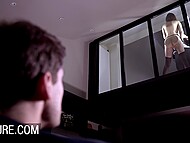 Submissive slim gal blows and takes master's thick pecker for the neighbor guy to watch  6