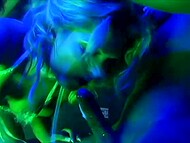 Insatiable nymph with great rack facialized after intense threesome with studs in the club 4