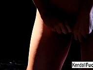 Black-haired pornstar places trimmed pussy on vibrating sex machine and the fun begins 5