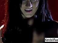 Black-haired pornstar places trimmed pussy on vibrating sex machine and the fun begins 6