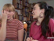 Naughty German teen asks busty GF to put on blindfold giving start to tender lesbian affair on the sofa 10