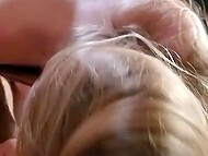 Insatiable blonde enjoys homemade threesome with boyfriend and his lucky roommate 7