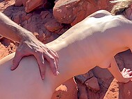 Cameraman and his friend nicely fuck slender wife during fantastic threesome on the rocks 10