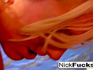 Skinny blonde in stockings enjoys penetration with hard prick belonging to hung stud Nick Manning 4