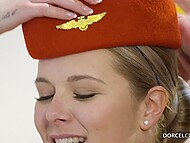 Adorable flight attendant takes uniform off to get her pussy and ass drilled by lover at home   5