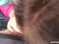 Hungry man captures on the camera outdoor sex with slender hooker right near his car 4