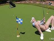 Outdoor golf game makes natural blonde Skye Blue in the mood to play with her unusual club 11
