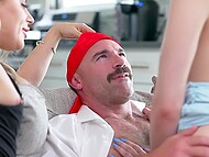 Good wife invites a young whore and presents the beloved husband with a threesome  4