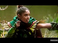 After battle, Ebony warrior Luna Corazon makes lesbian love outdoors with Emylia Argan 10
