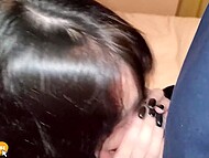 Oriental bitch in blue lingerie receives sexual satisfaction from the blackmailer 8