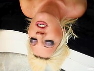 Blonde with perky tits Andy covered in cum after giving blowjob to four horny partners 5