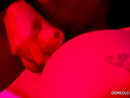 Horny and busty French goddess Tiffany Leiddi stretched in front of client who is jerking off 8