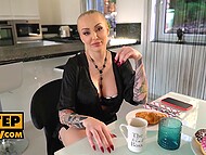 A new day begins for guy with unplanned sex with new stepmother Kayla Green in the kitchen 4