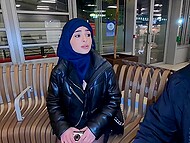 Black and white guys hit on Arab woman with big tits and tattoos for double penetration 4