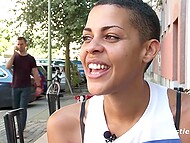 Short-haired wench agrees to pose for the camera when fingering her wet pussy on alone 9