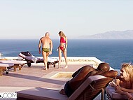 Rich businessman is not shy to assfuck fragile mistress Tiffany Tatum outdoors by the pool 6