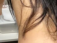 Slim brunette with glasses doesn't mind having sex with horny boss right in the office toilet 11