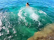 Guy fucks Polish teen's mouth and pussy like a real man on the rocks by the ocean 9